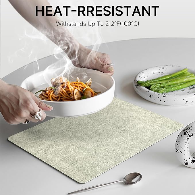 Faux Leather Vinyl Placemats Set of 6 Wipeable Heat Resistant Place Mats 100% Washable - Waterproof - Anti Slip Reversible Table Mats for Kitchen/Dining/Party, 12" x 16.5", Grass Green & Black