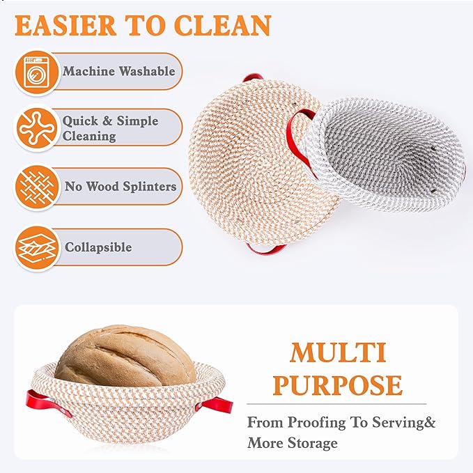 Sourdough Bread Baking Supplies, Banneton Bread Proofing Basket 9" Round & 10" Oval, Sourdough Starter Kit with Bread Sling, Lame, Danish Whisk