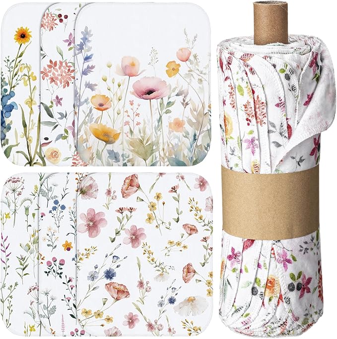 36 Pack Reusable Cleaning Cloths Washable Cotton Kitchen Dish Towels for Home Christmas Party Supplies Bulk, 9.84x11.81in (Wildflowers)