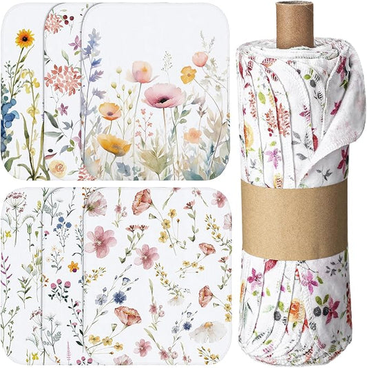 36 Pack Reusable Cleaning Cloths Washable Cotton Kitchen Dish Towels for Home Christmas Party Supplies Bulk, 9.84x11.81in (Wildflowers)