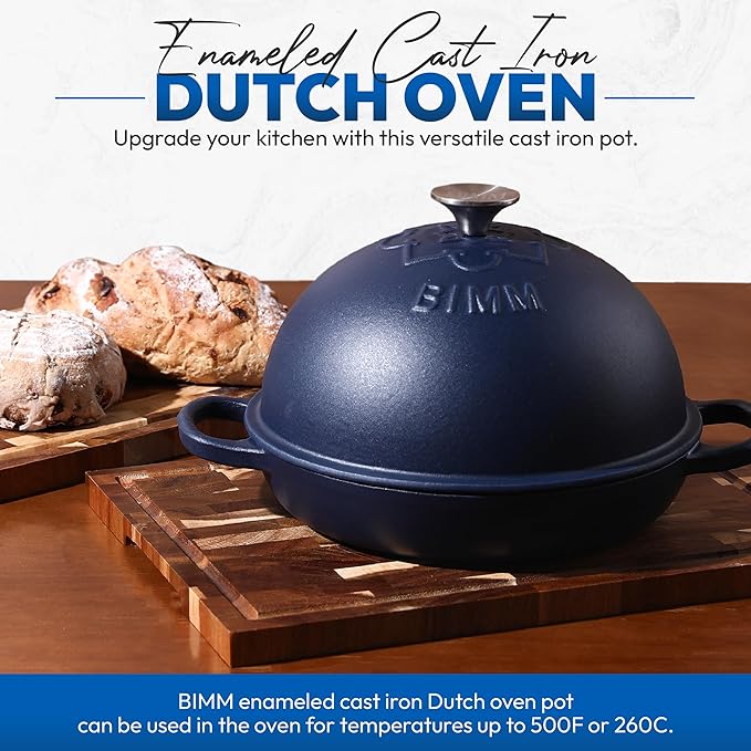 Cast Iron Dutch oven Pot with Lid for Sourdough Bread Baking – Versatile Bread Oven with Non-Stick Enamel Coating, Matte Finishing, Exquisite Embossed Pattern & Ergonomic Handles