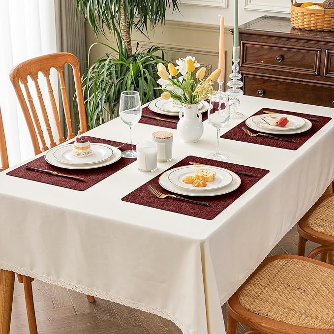 Romanstile Vinyl Placemats Set of 8-12 X 18 Inch - Heat Resistant Place Mats 100% Waterproof Oilproof Wipeable Reversible Faux Leather Table Mats for Kitchen/Dining/Party/Outdoor, Red