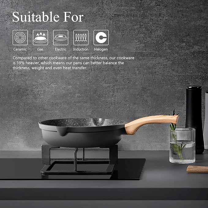 Non Stick Frying Pan Set with Lids, Granite Skillet Set, Egg Omelette Pans for Cooking Pan Set, No Toxic Kitchen Cookware Set Compatible with All Stovetops (Gas & Induction), PFOA Free, Gift