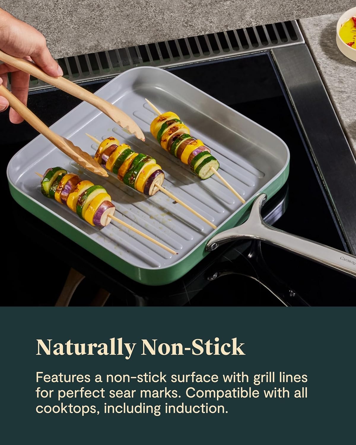 Caraway Square Grill Pan - 11” Grill Pan - Non-Stick Ceramic Coated - Non Toxic, PTFE & PFOA Free - Oven Safe & Compatible with All Stovetops - White