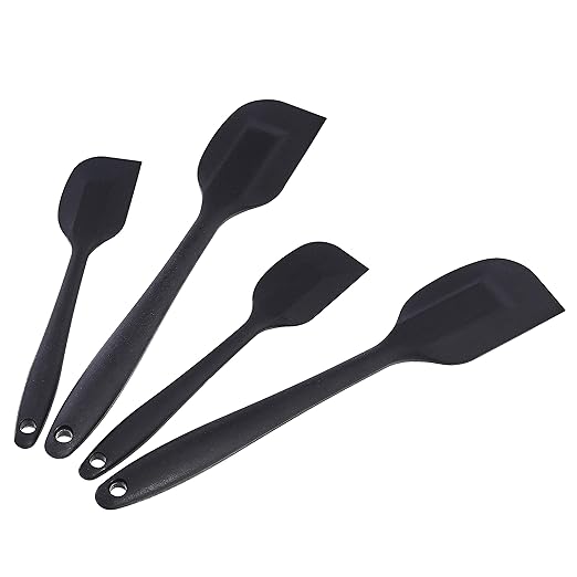 Amazon Basics Non-Stick Heat Resistant Rectangular Silicone Spatula Set, 2 Small & 2 Large Spatulas, Black, Pack of 4