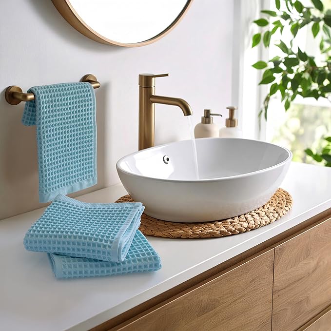 PÜSKÜL Organic Waffle Kitchen Towel 100% Turkish Cotton Set of 3 Turquoise - Premium Quality, Soft, Quick-Dry, Absorbent, Lint-Free Hand Towels 32X16 Inches (3, Turquoise)