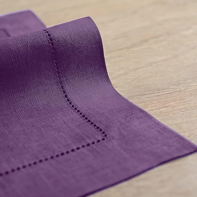 Solino Home Linen Placemats Set of 4 - Classic Hemstitch Purple Placemats 14 x 19 Inch - 100% Pure Linen Table Mats for Fall, Autumn, Winter, Thanksgiving, Holiday, Christmas