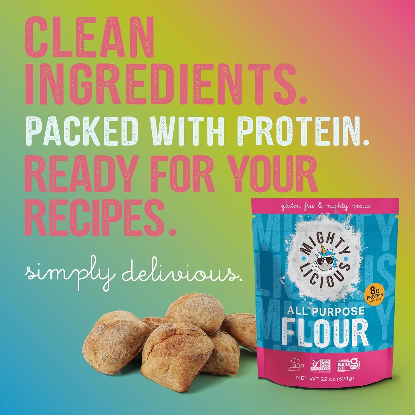 Mightylicious Gluten-Free All-Purpose Flour - Superfine Rice Flour - Non-GMO - Allergen Friendly - Ideal for Baking, Cooking, and Topping for Cakes, Bread, Muffins - 3-Pack (66oz Total, 4.3lbs)