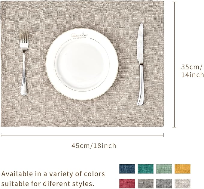 BALCONY & FALCON Placemats Set of 6 Faux Linen Cloth Place Mats Washable Waterproof Wrinkle Resistant Table Placemats for Dining Kitchen Farmhouse Indoor & Outdoor Use(Beige, 13.8”x 17.7”