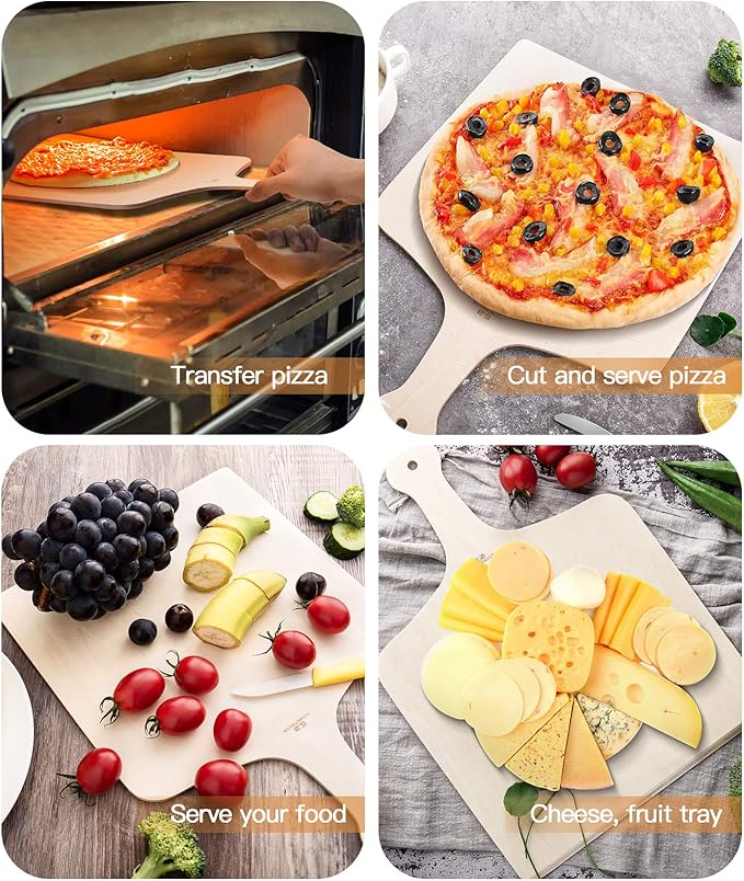 G.a HOMEFAVOR Pizza Peel, 12 x 16 Inch Wood Pizza Paddle for Baking Homemade Pizza, Wooden Pizza Spatula Oven Accessory, Large Cutting Board Set for Bread Fruit Vegetables (3-Pcs)