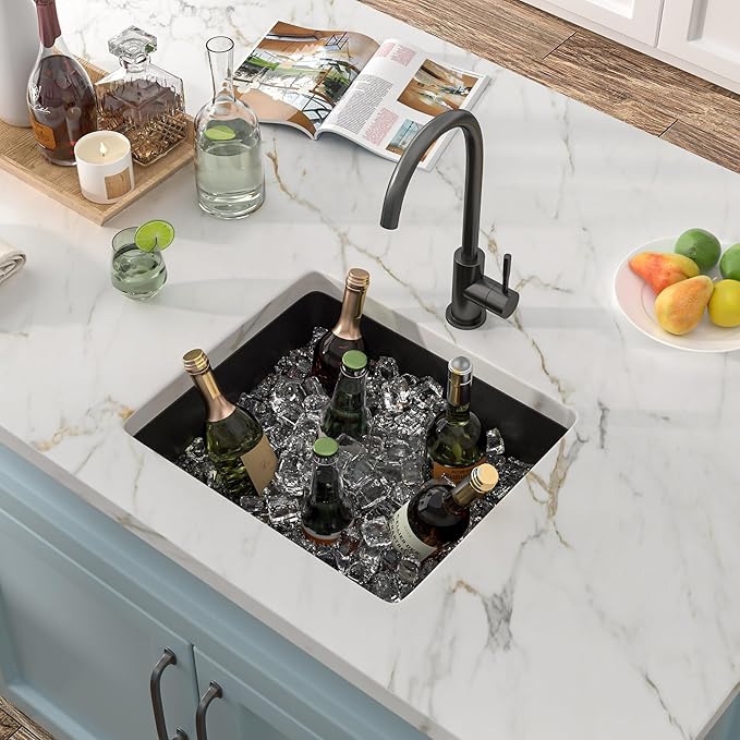 18"x16" Undermount Bar Prep Sink – Matte Black Granite Composite Quartz Classic Under Counter Single Bowl Sink Basin for Wet Bar, RV, Small Kitchen, Mobile Home