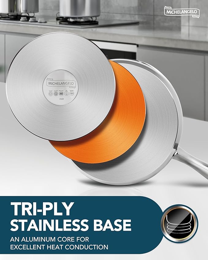 MICHELANGELO 1.5 Quart Saucepan with Steamer, Stainless Steel Saucepan with Lid, Triply Bottom Induction Compatible, Multipurpose Sauce Pot, Dishwasher Safe