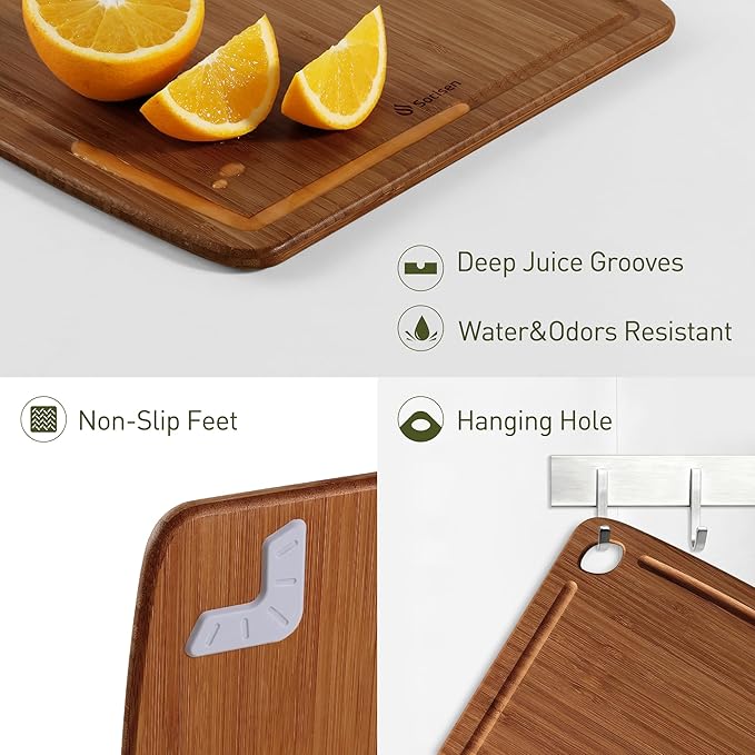 Dishwasher Safe Bamboo Cutting Boards Durable Lightweight Wood Cutting Board for Busy Kitchen, Easy Clean Wooden Chopping Boards with Juice Groove Set of 3 (L+M+S)