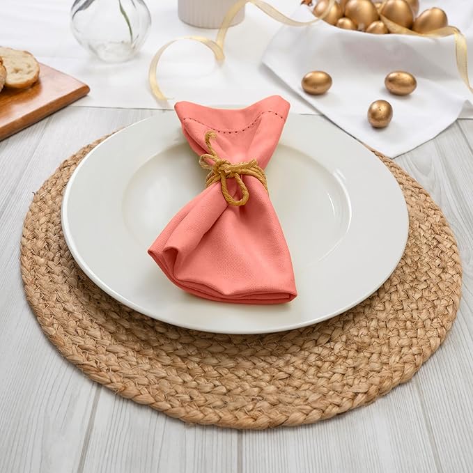 Blue Needles Set of 12 Hemstitch Linen Napkins 100% Cotton Salmon Cloth Dinner Napkins 18x18 inches, Soft, Reusable, Absorbent, Washable, Ideal for Fall Thanksgiving Events, Parties & Everyday Use