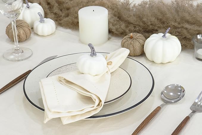 PurpleEssences Set of 12 Hemstitch Cloth Dinner Napkins 100% Cotton - Soft Durable Washable - Ideal for Wedding Christmas Holiday Winter - Perfect Everyday Use Table Linen 18x18 - Cream