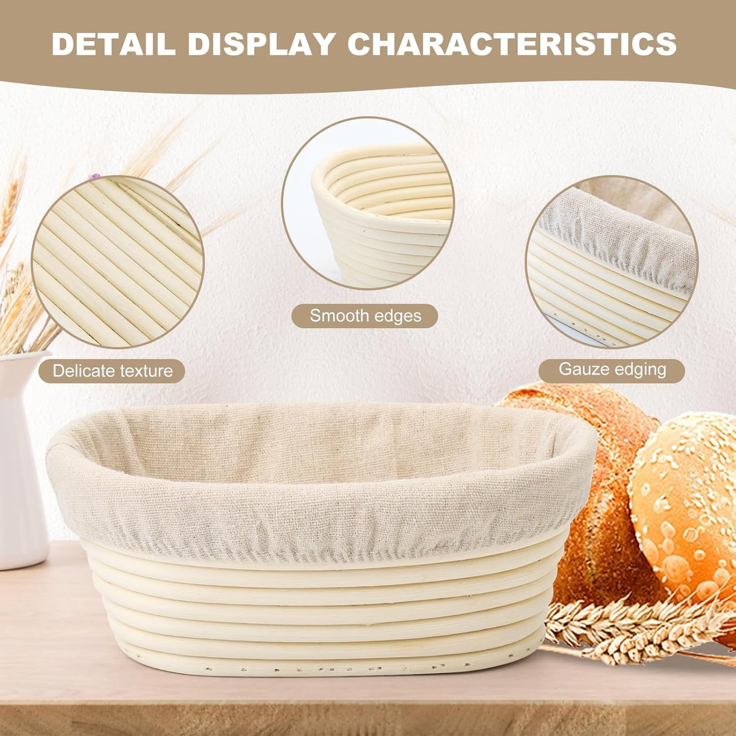 Banneton Bread Proofing Basket - Banneton Basket Set of 4 Pack 6.7 inch Oval Sourdough Proofing Basket with Liner - Handmade Rattan Proofing Rising Bowl for Artisan Bread Making Baking Supplies
