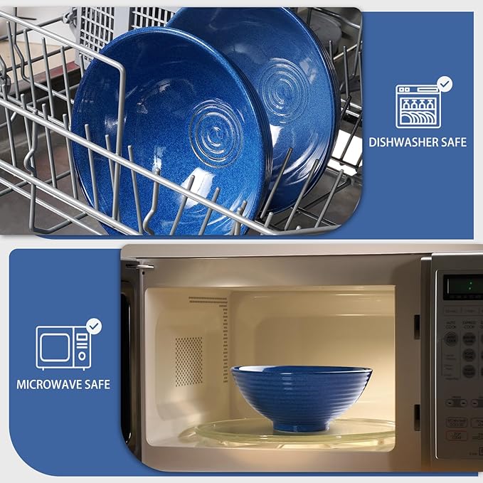 NUTRIUPS 8 Inch Ceramic Ramen Bowl Set of 2 Pho Bowls 40oz Japanese Noodle Udon Soup Bowls with Spoons and Chopsticks (Sapphire Blue)