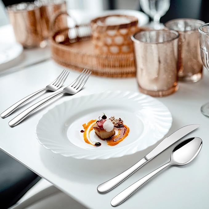 Herogo Heavy Duty Stainless Steel Silverware Set, 30-Piece Fancy Flatware Cutlery Set for 6, Modern Tableware for Home Restaurant Wedding, Heavy Eating Utensils, Mirror Polished, Dishwasher Safe