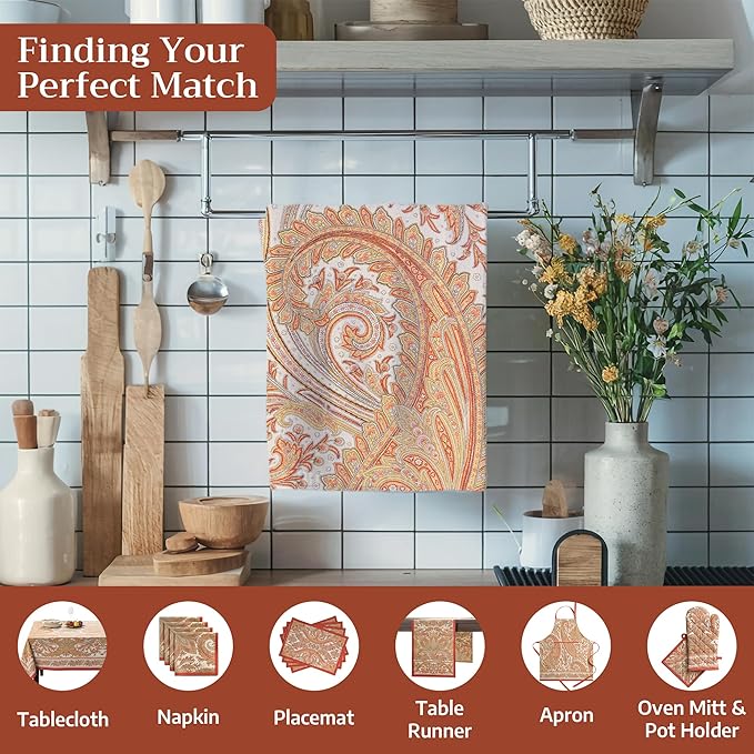 Maison d' Hermine Kitchen Towels Set of 2 100% Cotton 27.50" x 20" Reusable Cloth Tea Dish Towels Absorbent with Hanging Loop for Kitchen, Home, Dining, Cocktail Parties (Kashmir Paisley)