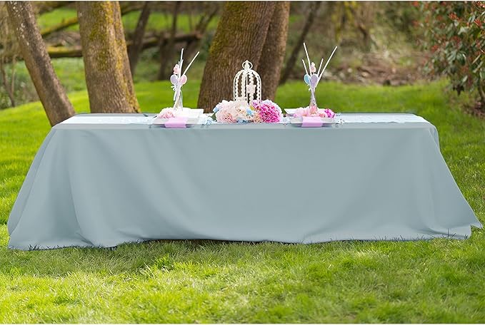 LTC LINENS 5-Pack Rectangular Tablecloths 90 in x 156 in with Rounded Corners - Grey/Silver Table Covers for 8 ft Tables with Floor-Length Drop - Polyester Fabric Cloth for Wedding, Party
