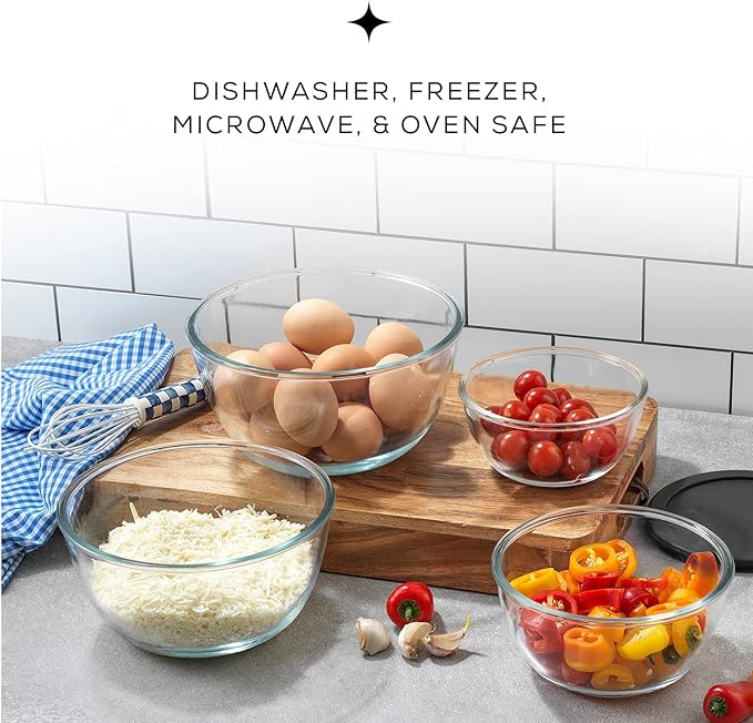 JoyJolt Kitchen Mixing Bowls - 8pc Glass with Lids Set – Neat Nesting Large Bowl Batter Cooking Storage and Big Salad BPA-Free Black