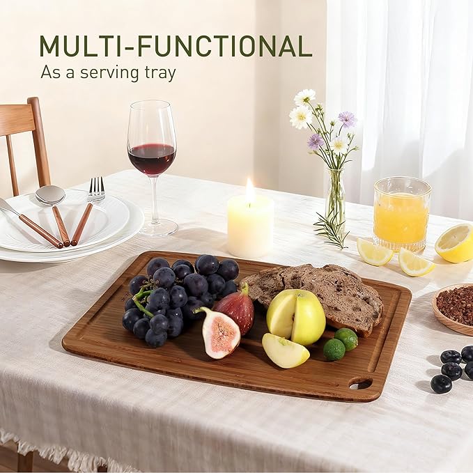 Dishwasher Safe Bamboo Cutting Boards Durable Lightweight Wood Cutting Board for Busy Kitchen, Easy Clean Wooden Chopping Boards with Juice Groove Set of 3 (L+M+S)