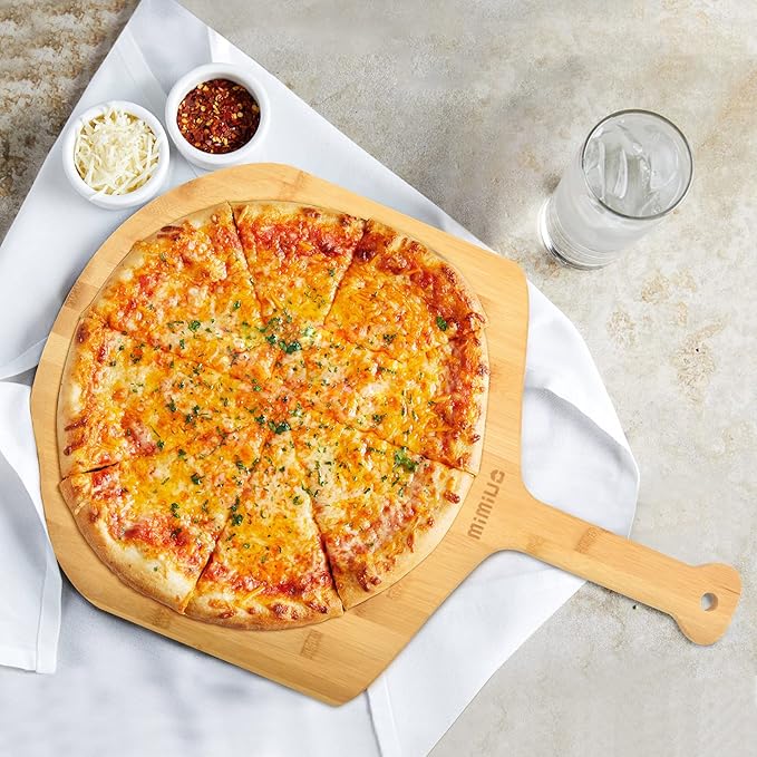 Natural Bamboo Pizza Peel - 12 Inch Wooden Pizza Spatula for Baking Homemade Pizza Bread and Cutting Fruit Vegs