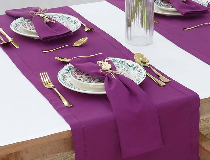 PurpleEssences Set of 12 Cloth Dinner Napkins 100% Cotton 18x18 Inch - Soft Durable Washable - Ideal for Farmhouse Party Christmas Holiday Winter - Perfect Everyday Use Table Linen - Purple