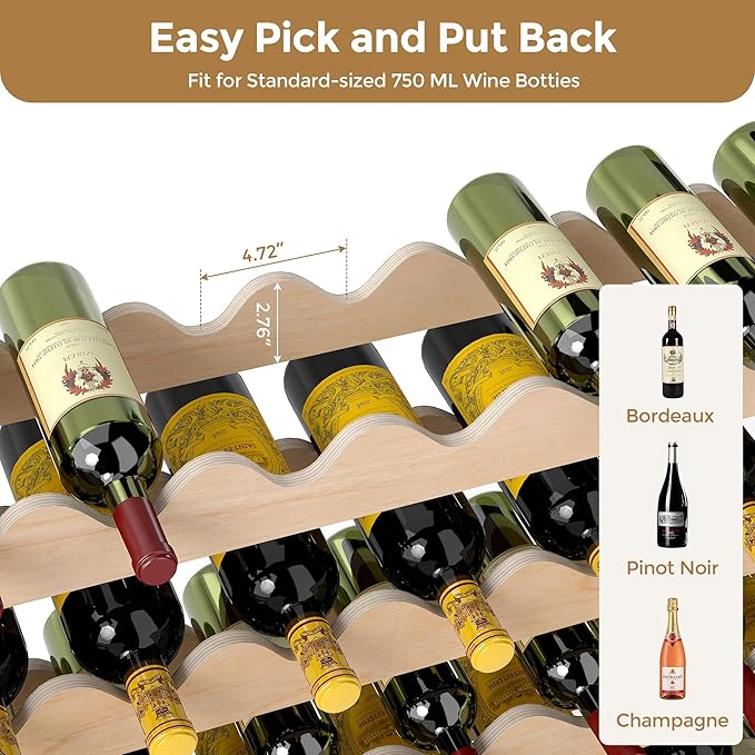 JAXPETY Stackable Wine Rack,6-Tier Wobble-Free Modular Wines Holder,Continuously Store Pinot Bottles,Floor Freestanding Storage Display Shelf for Kitchen Cellar Home Bar(54 Bottle)