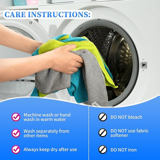 FIXSMITH Microfiber Cleaning Cloth - Pack of 48, Multi-Functional Cleaning Towels, Size: 12 x 16 in, Highly Absorbent Cleaning Rags, Lint-Free, Streak-Free Cleaning Cloths for Car Kitchen Home Office