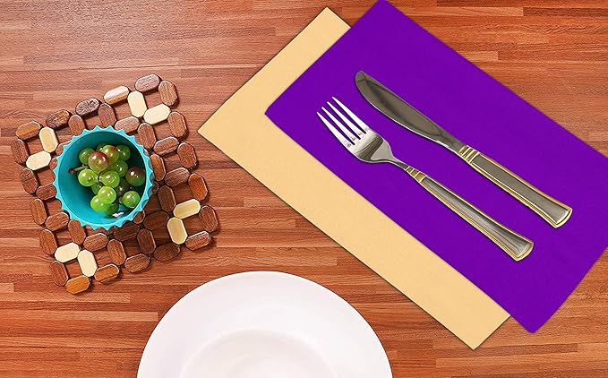 Ruvanti Cloth Napkins Set of 12, 18x18 Napkins Cloth Washable, Soft, Durable, Absorbent, Cotton Blend. Table Dinner Napkins Cloth for Hotel, Lunch, Restaurant, Wedding Parties - Purple & Ivory Gold