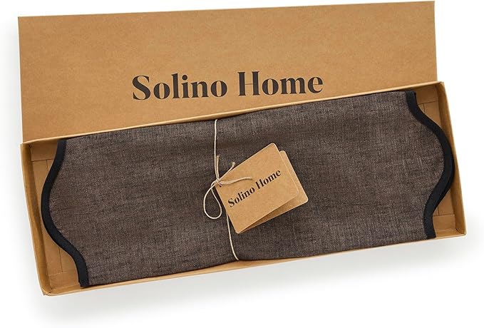 Solino Home Scallop Linen Placemats Set of 4-100% Pure Linen Black and Chambray Brown Round Cloth Placemats 16 Inch for Fall, Thanksgiving - Giselle Scallop Edge, Handcrafted and Machine Washable