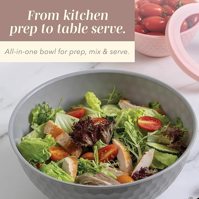 COOK WITH COLOR Mixing Bowls with Lids - 12 Piece Plastic Nesting Bowls Set includes 6 Prep Bowls and 6 Lids, Diamond Design - Microwave Safe, Pink and Grey