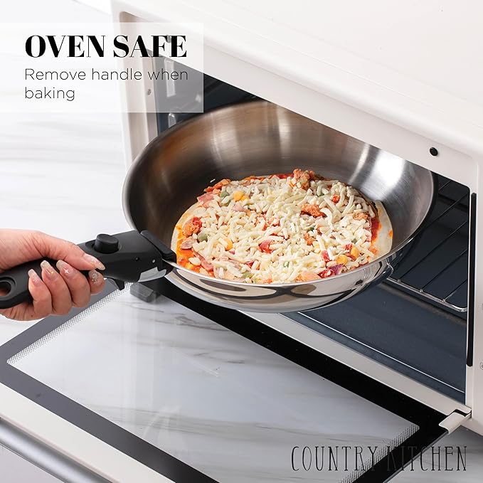 Country Kitchen Cookware Set with Removable Handle, Oven & RV Safe Pots and Pans Set, Stainless Steel, Original