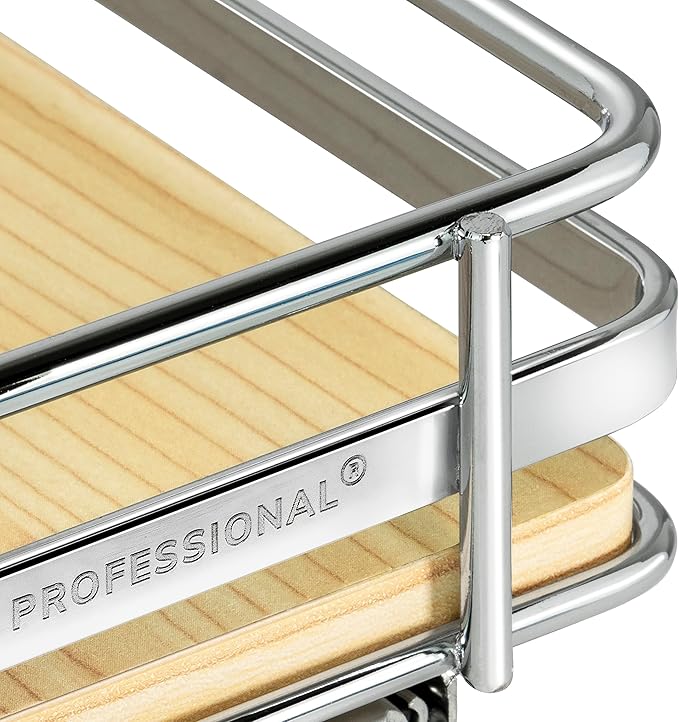 LYNK PROFESSIONAL® Élite™ Pull Out Spice Rack Organizer for Inside Kitchen Cabinets - 8-3/8 inch Wide - Slide Out Drawer – Wood/Chrome Sliding Spice Cabinet Organization Shelf Racks - 1 Tier