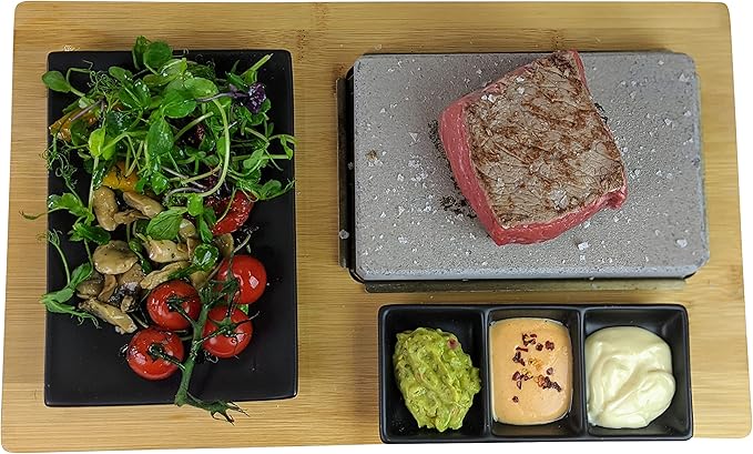 Black Rock Grill Cooking Stone for Steak, Lava Stone Grill, Hot Steak on a Ston Cooking Set