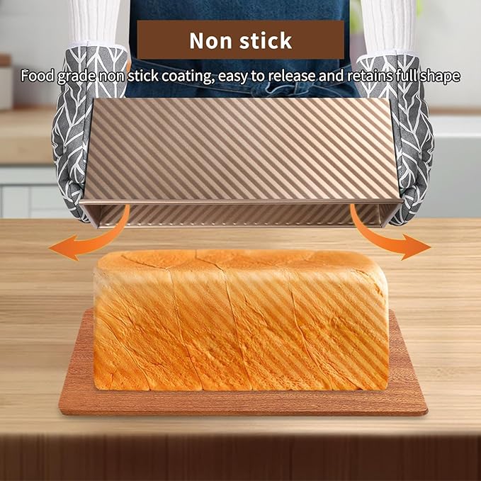 Pullman Loaf Pan with Lid, Pullman Loaf Pan 2.2 LB/1 LB, 2 Pack Nonstick Sandwich Bread Pan, for Bread, Sandwiches, and Toast, Golden, Deep Side and Corrugated