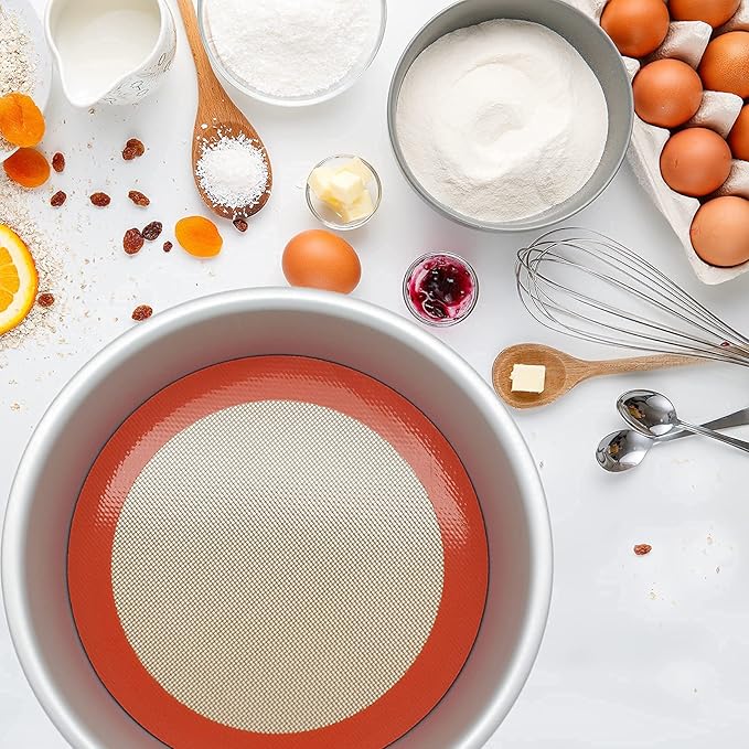 Silicone Baking Mats, 2 PCS Round Silicone Mats for 9 Inch Cake Pan, Non-Stick Reusable Cookie Sheet Liners for Baking Pans for Cake/Bread/Pizza/Macaron/Pastry/Cookie/Bun/Pie
