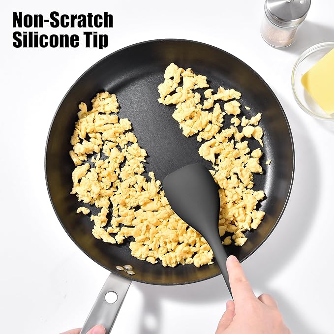 Doosu Silicone Spoon Spatula Set of 2, 600ºF Heat-Resistant Food Grade Rubber Spoonula with Seamless Design, Non-Stick Dishwasher Safe Kitchen Utensils for Cooking, Baking, Mixing, Scraping (Black)