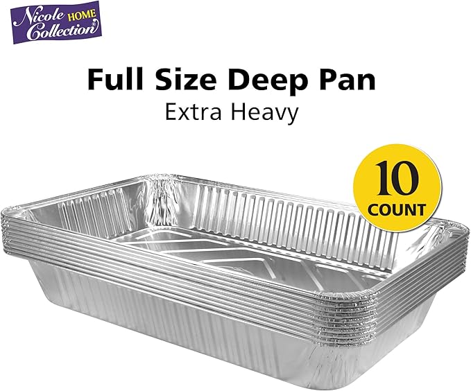 Aluminum Pans Full Size, Large Disposable Roasting & Baking Pan, 21"x13" Deep Foil Pans (10 Pack) Extra Heavy Duty Chafing Trays for Hotels, Restaurants, Caterers, Steam Table, Buffets & Bakeware