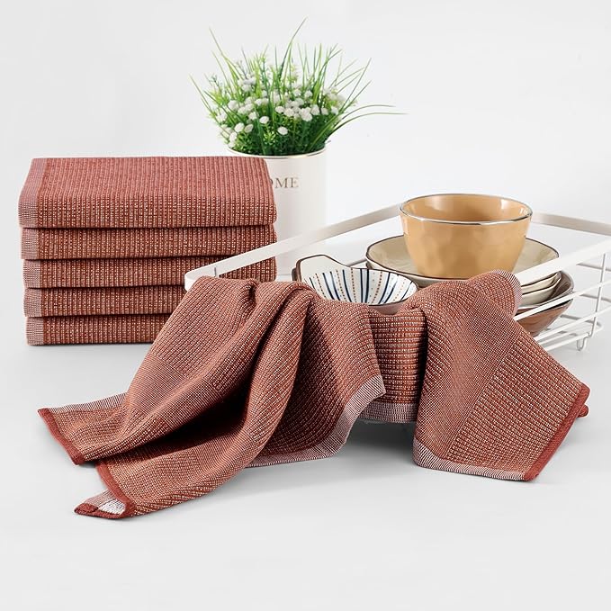 Homaxy Premium Kitchen Towels(18”x 28”, 8 Pack), Large Cotton Kitchen Hand Towels, Flat and Terry Dish Towels, 380 GSM Highly Absorbent Tea Towel Set with Hanging Loop, Rust