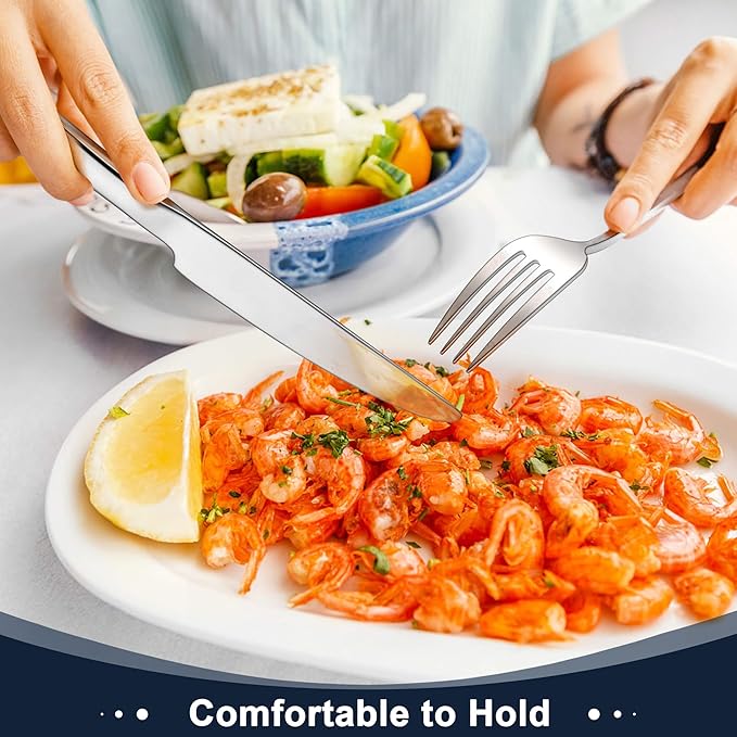 Herogo Heavy Duty Stainless Steel Silverware Set, 40-Piece Heavy Weight Flatware Cutlery Set for 8, Modern Tableware Eating Utensils for Home Hotel Wedding, Dishwasher Safe, Mirror Polished