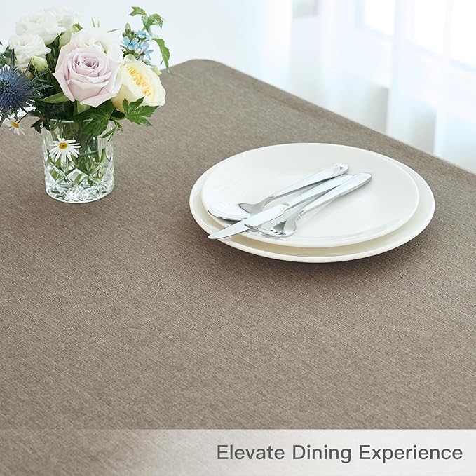 maxmill Linen Textured Rectangular Tablecloth Water Resistant Wrinkle Free Spill-Proof Stain Proof Table Cloth for Dining Room Decoration, Banquet Party Wedding Holiday Dinner, 52 x 84 Inch, Mocha