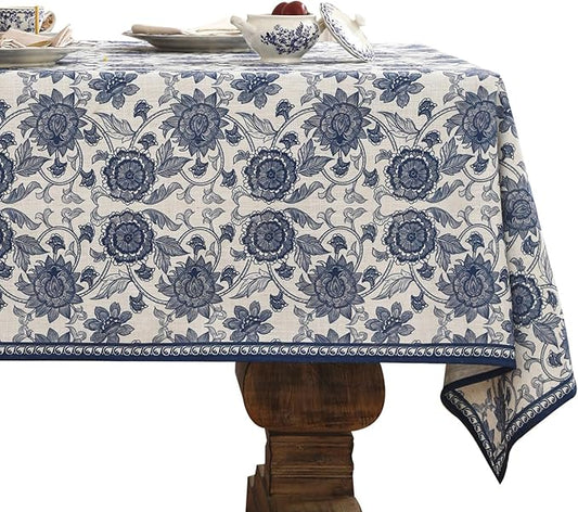 patdrea Designer Blue Tablecloth for Rectangle Tables,Vintage Elegant Linen with Paisley Floral Pattern Tablecloths,Farmhouse Flowers Table Cover Cloth Decor for Kitchen Dining Christmas,63"*87"