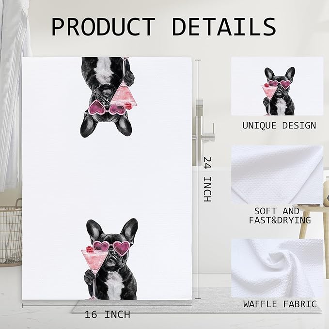 Cabana Bro French Bulldog Gifts Kitchen Towels, French Bulldog Gifts for Women Men Decorative Hand Towels for Bathroom, Funny Frenchie Cocktail Dish Tea Towels for Kitchen, 16x24 Inch
