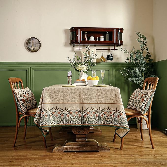patdrea Floral Linen Table Cloth Durable Breathable Tabletop Cover Decorative Kitchen Dining Tablecloth for Rectangular Square Tables for Parties,Holiday,Christmas,55"*79"