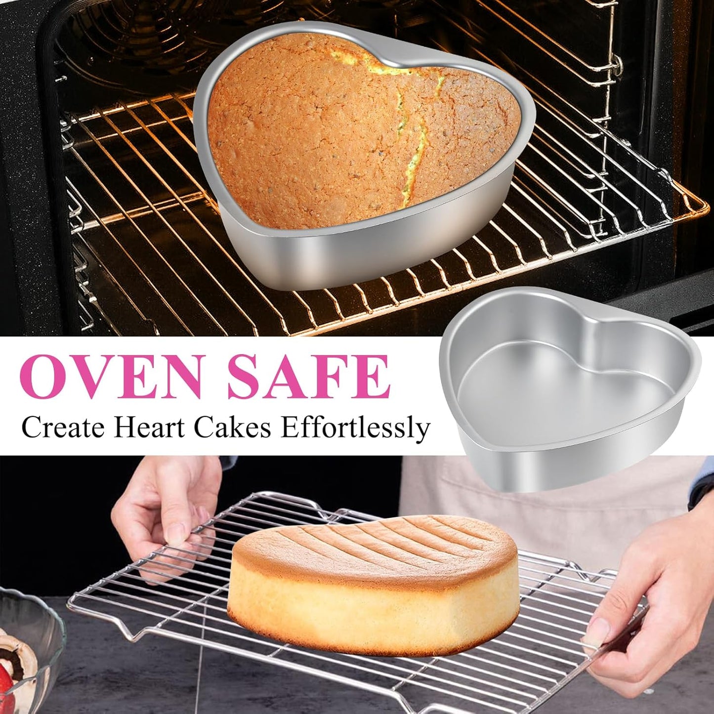 2Pcs Heart Shape Cake Pans, Aluminum Heart Cake Mold, Reusable 10 inch Cake Pan for Baking DIY for Wedding Birthday Family Occasions