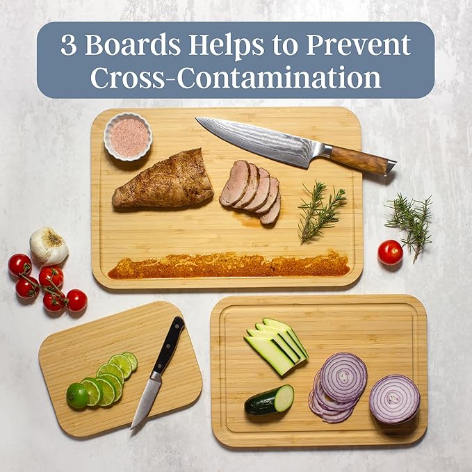 Totally Bamboo 3-Piece Cutting Board Set – Bamboo Wood Cutting Boards in Large, Medium, and Small Sizes with Juice Groove and Collection Well – Elegant Kitchen Chopping Boards with Curved Edges