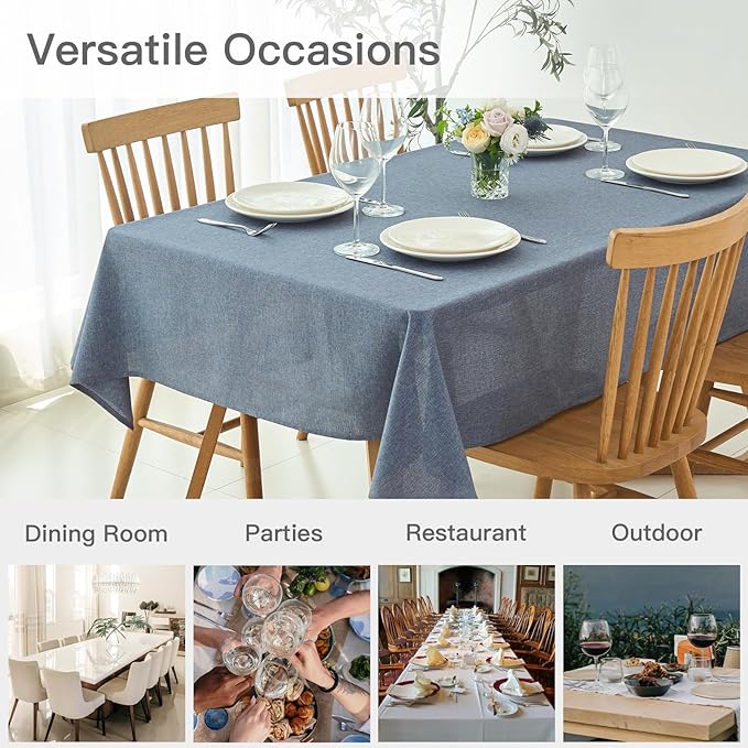maxmill Square Tablecloth Linen Texture Stain Resistant Waterproof Wrinkle Resistant Washable Soft Table Cloth, Decorative Fabric Table Cover for Dining Room Dinner Party, 52 x 52 Inch, Demin Blue