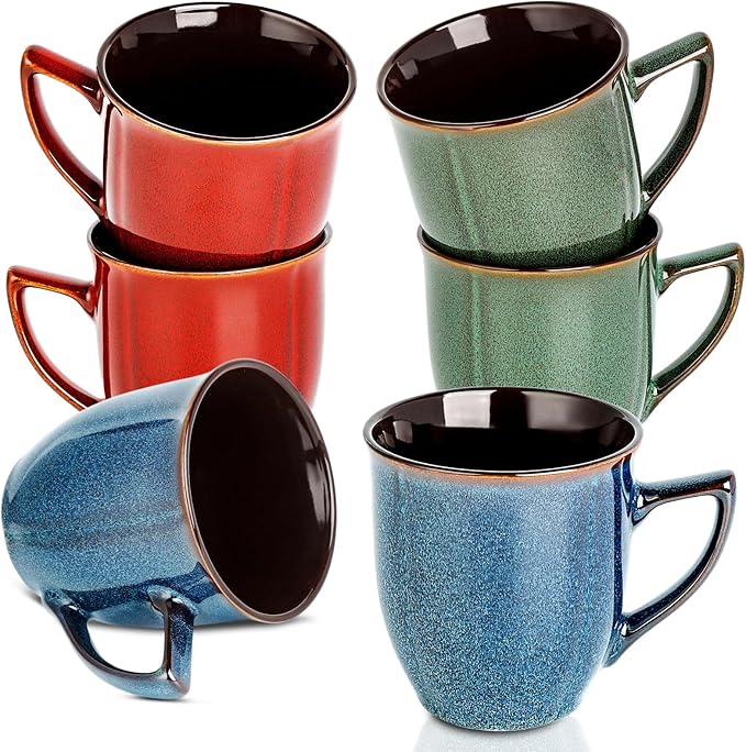 Ceramic Mugs 14 Oz,Mugs Set for Men Women, Ceramic Mugs Set with Large Handle for Coffee Tea Milk Cocoa, Coffee Cups Set of 6 Gift for Dad Mom,Easy to Clean & Hold, Microwave Safe.